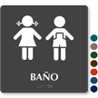 Banos Spanish Braille Sign with Girl, Boy Pictogram