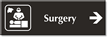 Surgery Engraved Sign with Right Arrow Symbol