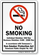 No Smoking Individual Violation: $50 Fine Sign