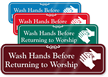 Wash Hands Before Returning To Worship Showcase Sign
