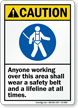 Anyone Working Over Area Wear Safety Belt Lifeline Sign