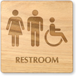 Men, Women And Accessible Symbol Wooden Restroom Sign