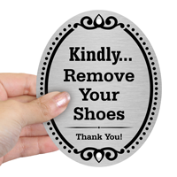 Shoe Removal Sign: Diamondplate Design