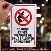 Prohibition decal: No weapons or drugs allowed