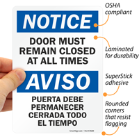 Dual language door closure notice