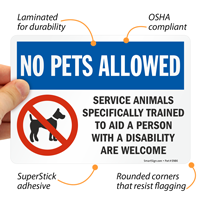 Notice: Service animals allowed sign