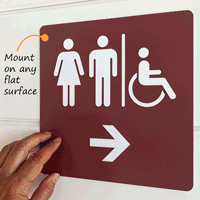 Directional restroom sign for wall