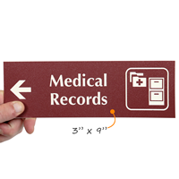 Medical Records Engraved Signs with Left Arrow Symbol