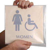 Accessible Women Bathroom Sign in Brass