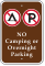 No Camping Or Overnight Parking with Symbols Sign