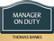 Santera HT Manager On Duty Sign w/Border, 6.5 in. x 8.5 in.