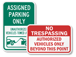 Authorized Parking Signs & Authorized Vehicles Only Signs