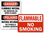 Flammable Material No Smoking Signs
