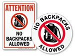 No Backpacks Allowed Signs