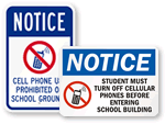 No Cell Phone Signs for Schools