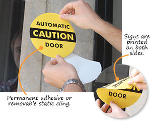 Warning signs Caution automatic door arrow right Safety sign 