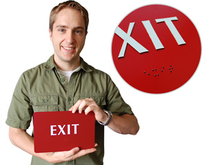 Braille exit sign