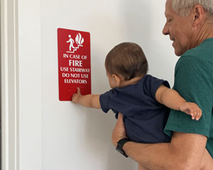 In case of fire use stairs sign