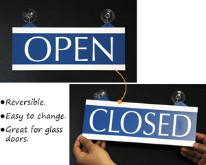 OPEN & CLOSED SHOP DOOR WINDOW SIGN 250x190mm BESPOKE TIMES ANY COLOUR 