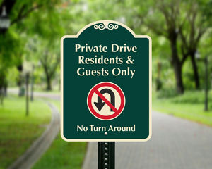 Private drive no turn around sign