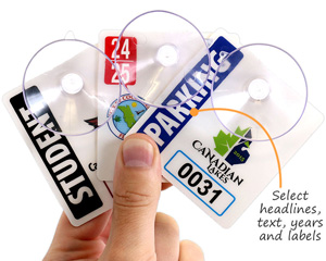 Select suction cup headlines, text, years and labels