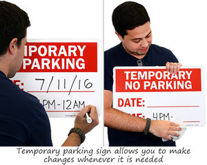 Temporary no parking sign