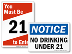 No Drinking Under 21 Signs