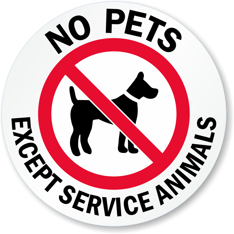 No Pets Except Service Animals Glass Decal Signs, SKU LB2897