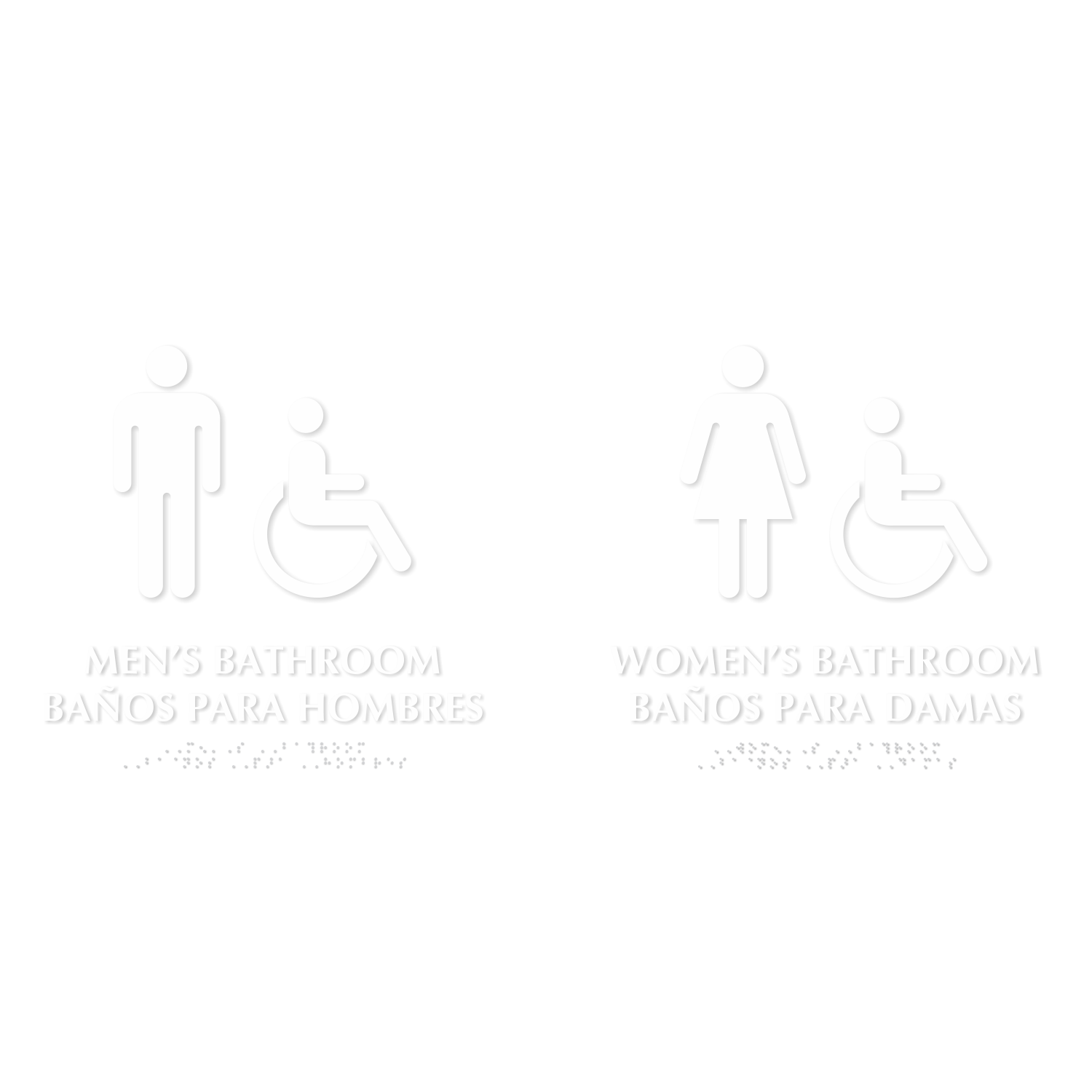 Bilingual Men's Bathroom, Banos Para Hombres and Women's Bathroom, Banos Para Damas Sign With Braille And Accessible Pictograms
