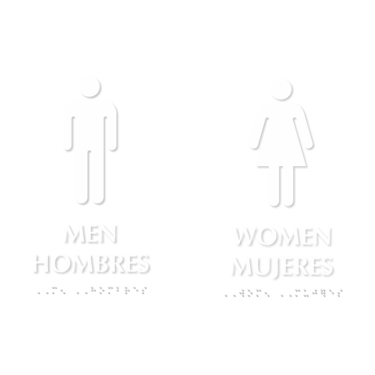 Bilingual Men/Hombres and Women/Mujeres Restroom Sign With Braille And Pictograms