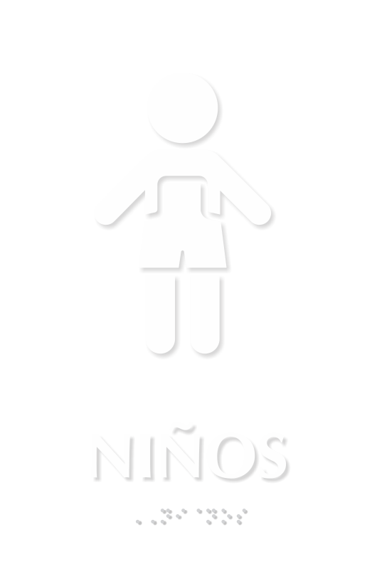 Ninos Spanish Restroom Braille Sign with Girl Pictogram