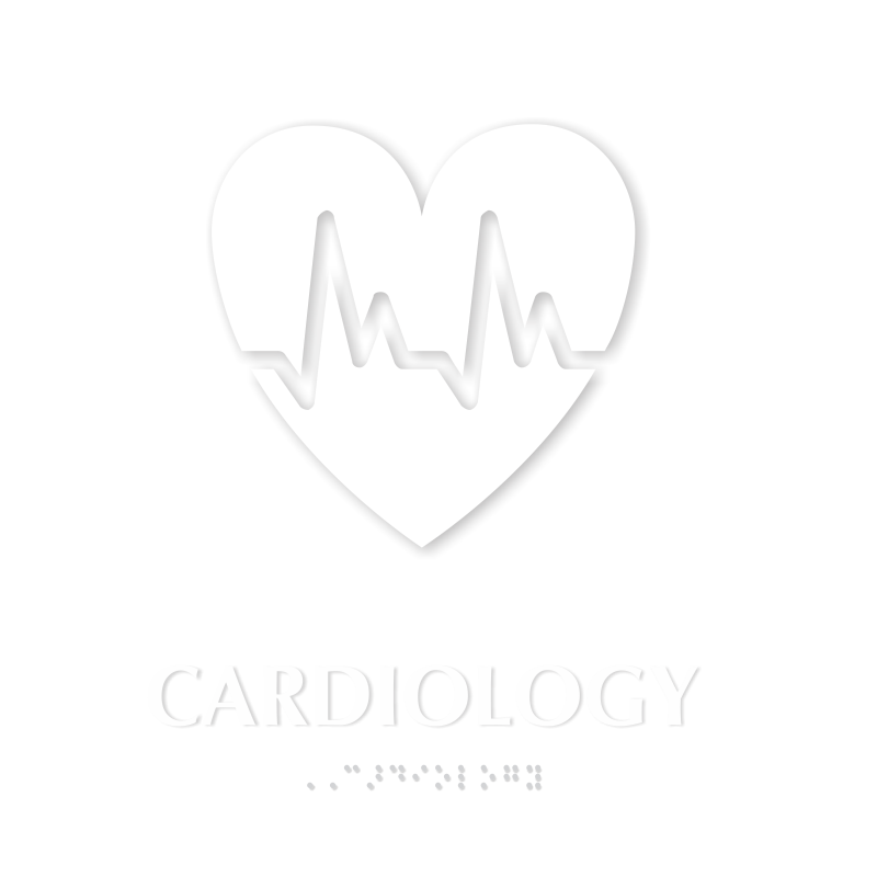 Cardiology Braille Hospital Sign with Heart's ECG Symbol