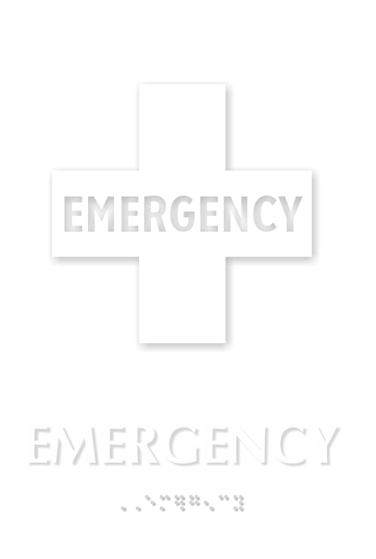 Emergency Braille Hospital Sign with First-Aid Plus Symbol