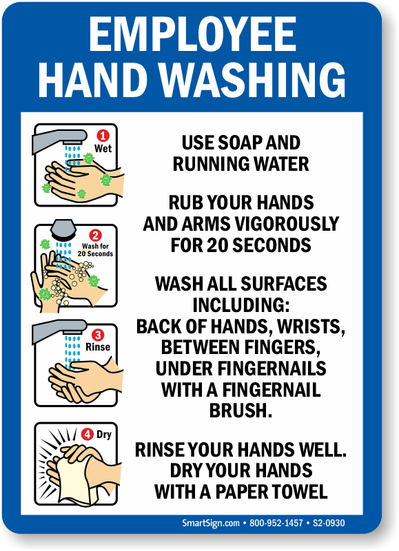 Employee Hand Washing Instructions For Soap And Water Sign, SKU: S2-0930
