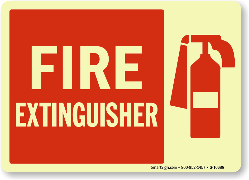 Glow In The Dark Fire Extinguisher Signs | Bold red lettering