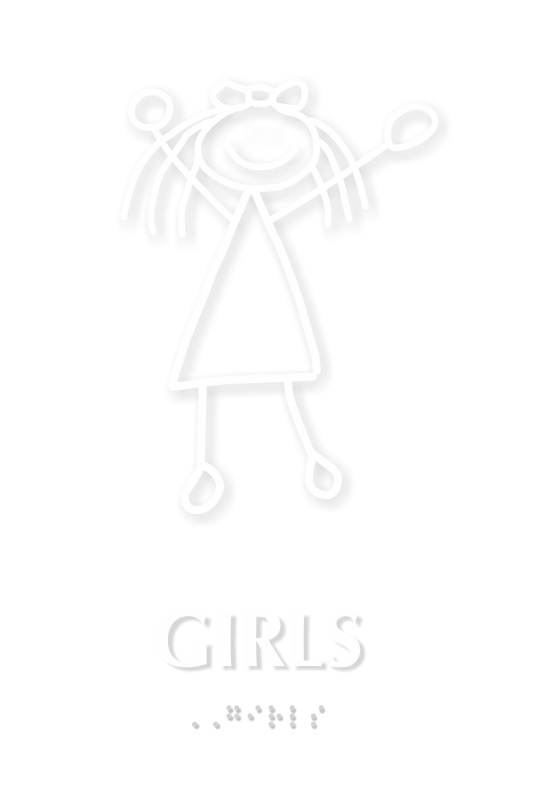 Girls Stick Figure TactileTouch Braille Restroom Sign