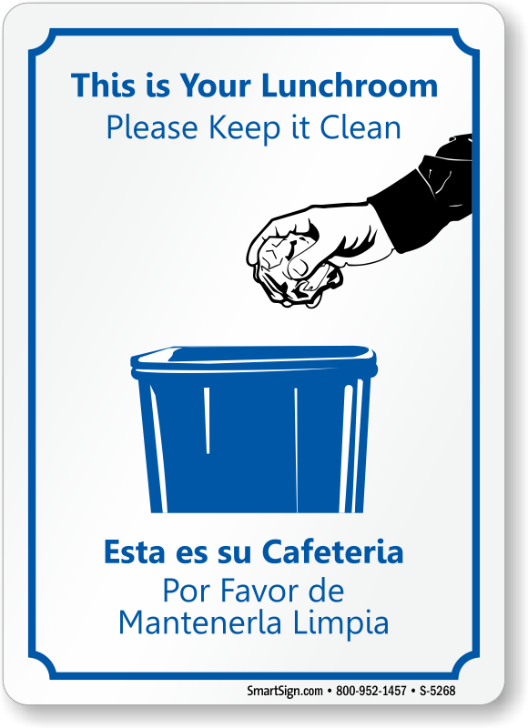 lunchroom clean bilingual sign s 5268