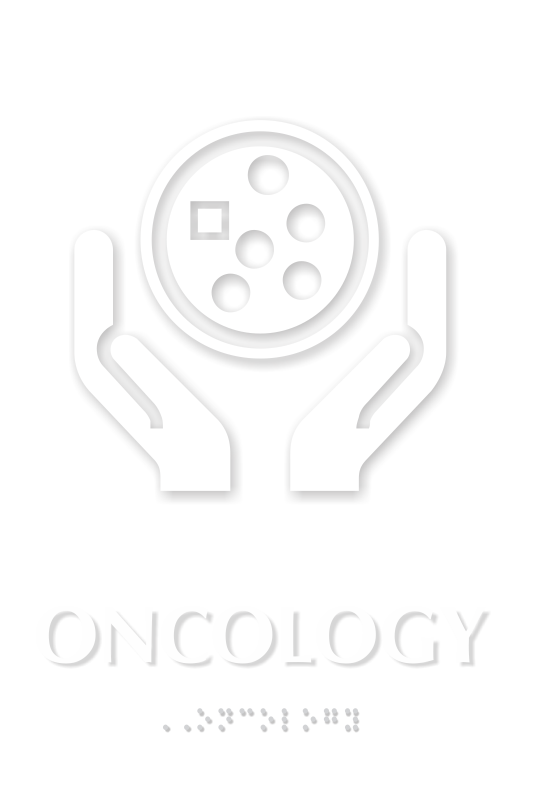 Oncology Braille Hospital Sign with Cancer Cell Symbol