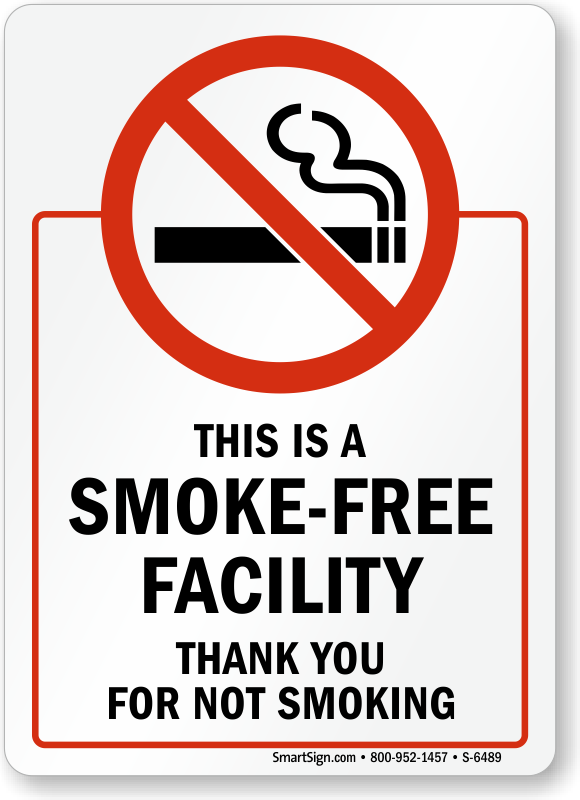 Smoke Free Facility Sign 7 in. x 5 in., Static Cling for Glass, SKU