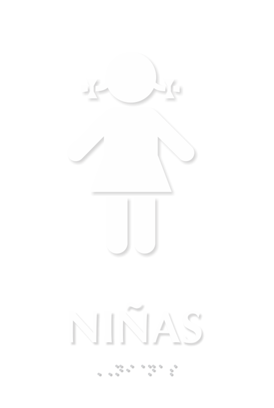 Ninas Spanish Braille Restroom Sign with Girl Pictogram