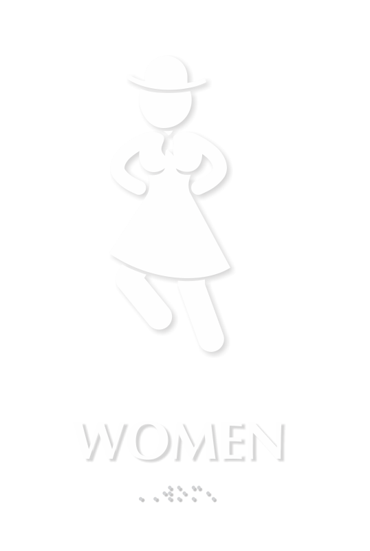 Women Braille Restroom Sign with Dancing Woman Graphic