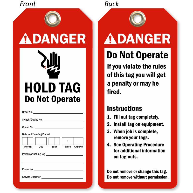 2 Sided Danger Hold Tag Do Not Operate Tags, SKU TG0889