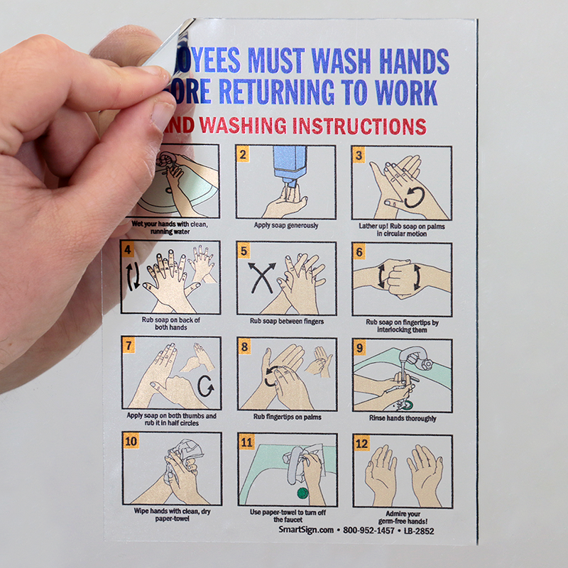 Employee Hand Washing Instructions Mirror Decal Signs