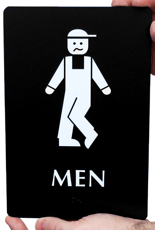 Men with Cross Legs Funny Restroom Braille Sign, SKU: SE-2026