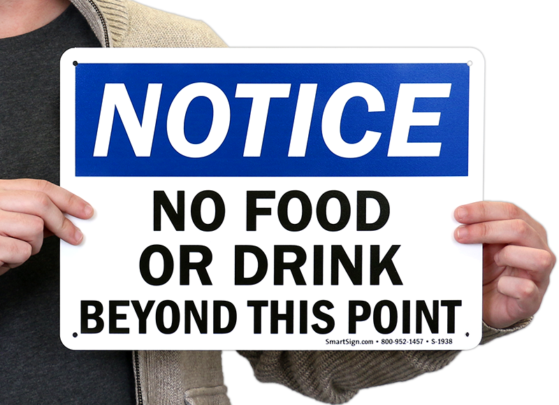 No Food Drink Beyond Point Sign - Notice Lunchroom Signs, SKU: S-1938