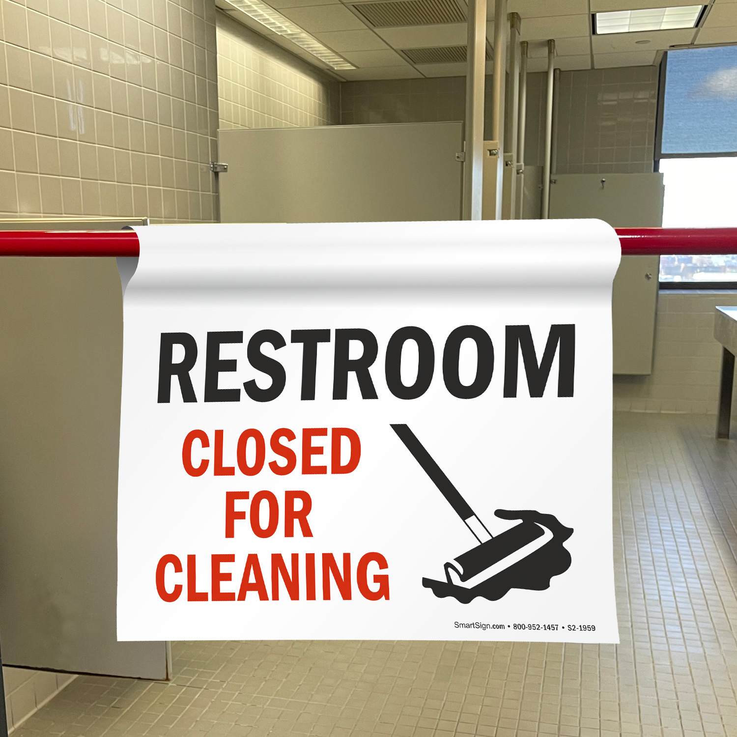 Restroom Closed for Cleaning Door Barricade Sign SKU S2 1959