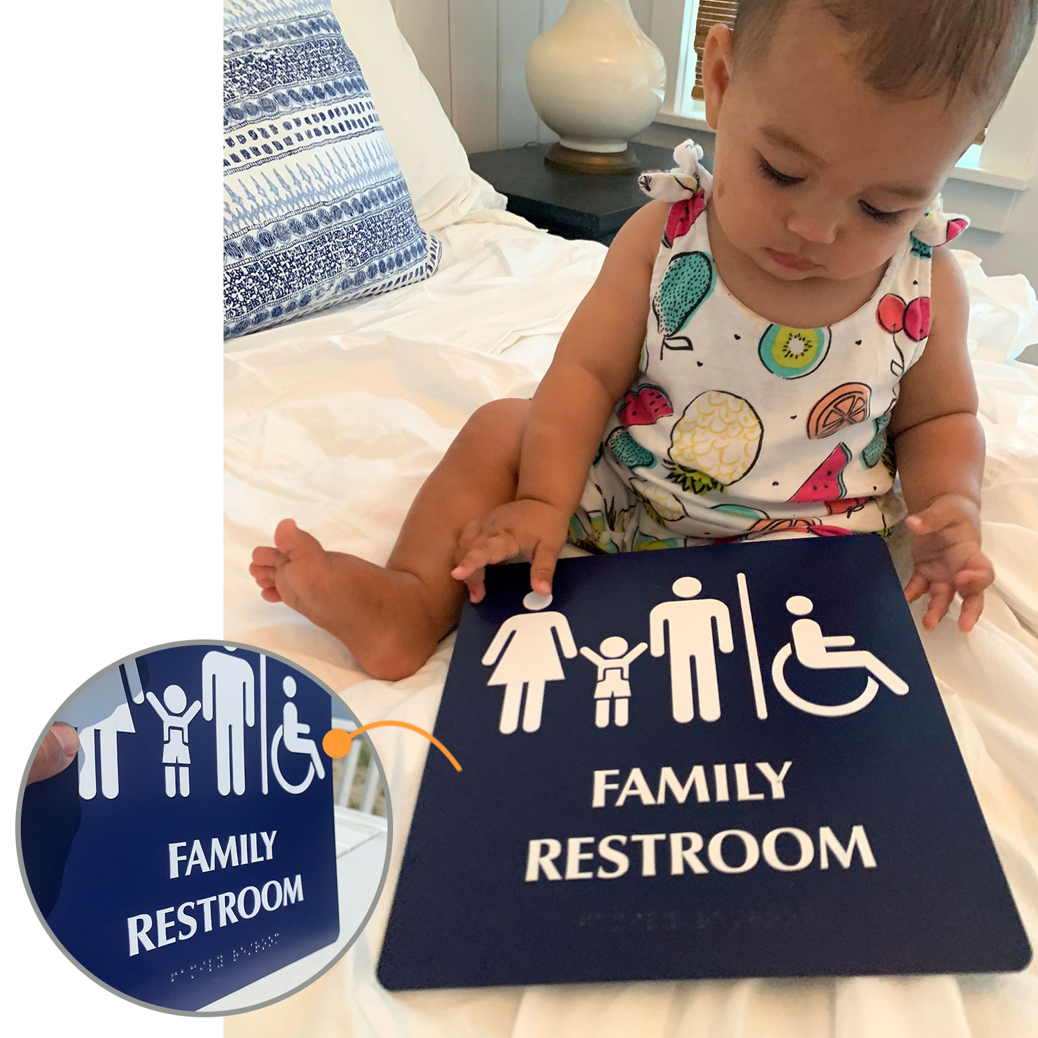 Male Female Child Accessible, Family Restroom Braille Sign, SKU