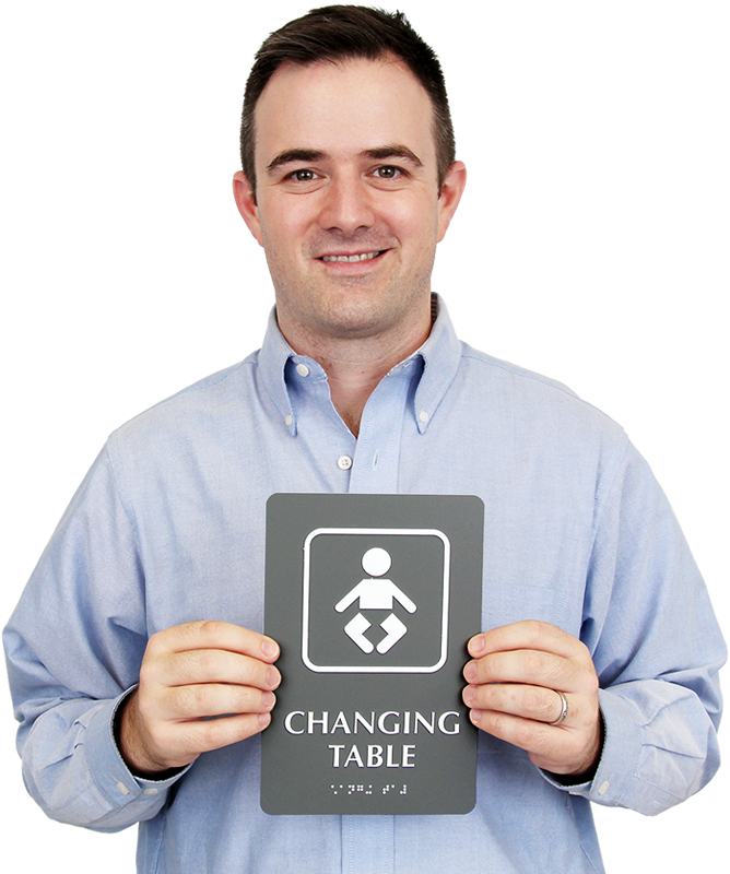 Braille Changing Table Sign With Baby Wearing Diaper Symbol, SKU SE5198