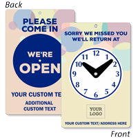 Custom Come In We Are Open Be Back Clock Sign With Logo