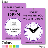 Custom We Are Open Be Back Clock Sign With Logo